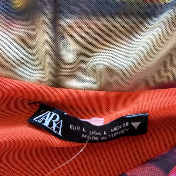 New Zara Picante All Over Print Over The Shoulder Tulle Maxi Dress - Picture 13 of 15